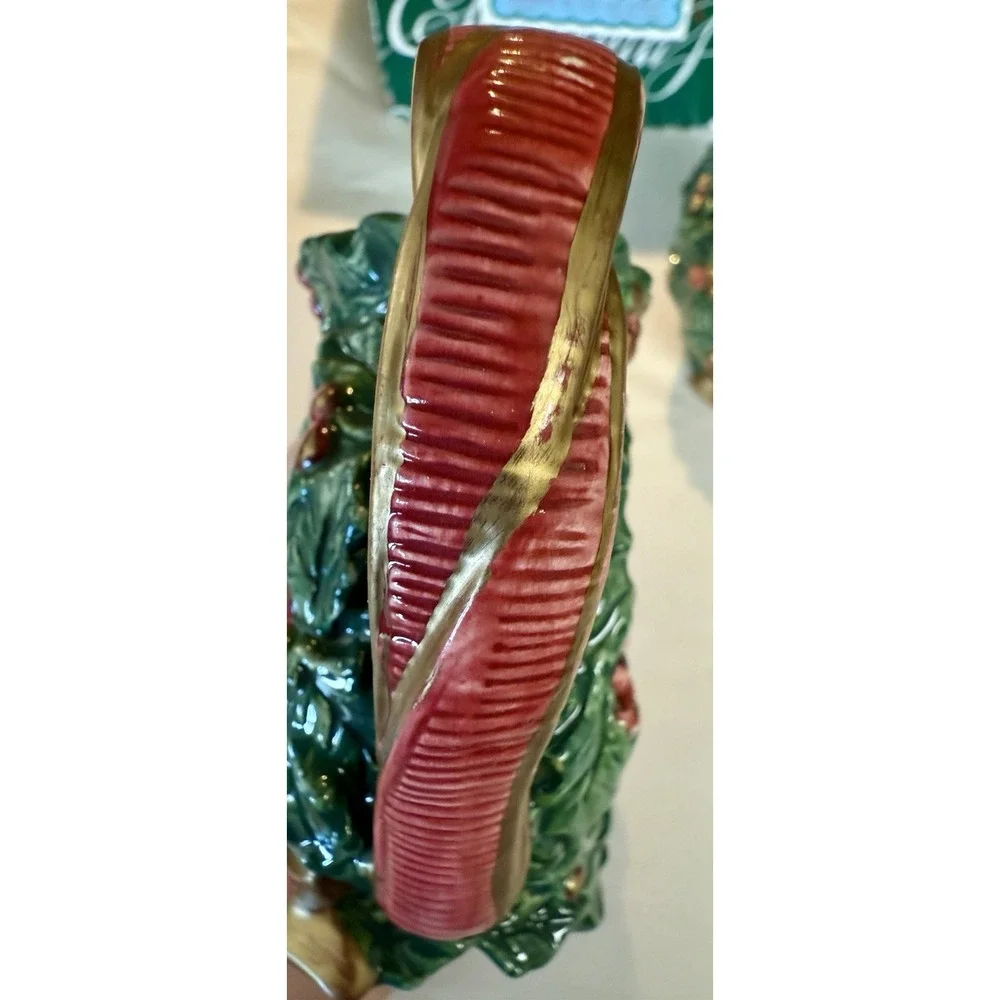 Rare Fitz & Floyd  Omnibus Santa Wreath Sugar & Creamer Set‎ - 4
